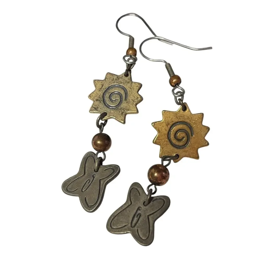 Artisan Spiral and Butterfly Drop Earrings 2”
